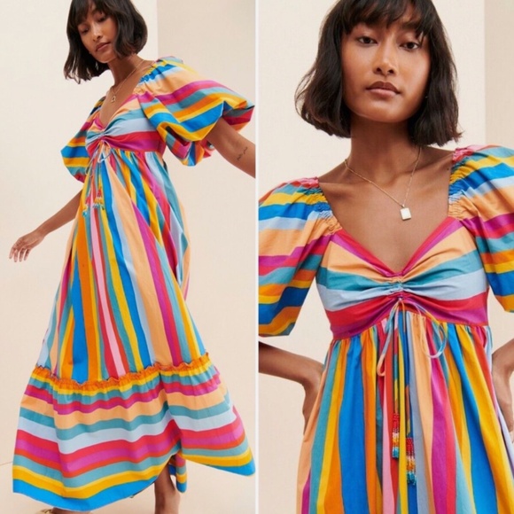 NWT Farm Rio Striped Scarf Maxi Dress With Puff Sleeves - XL - Picture 7 of 7